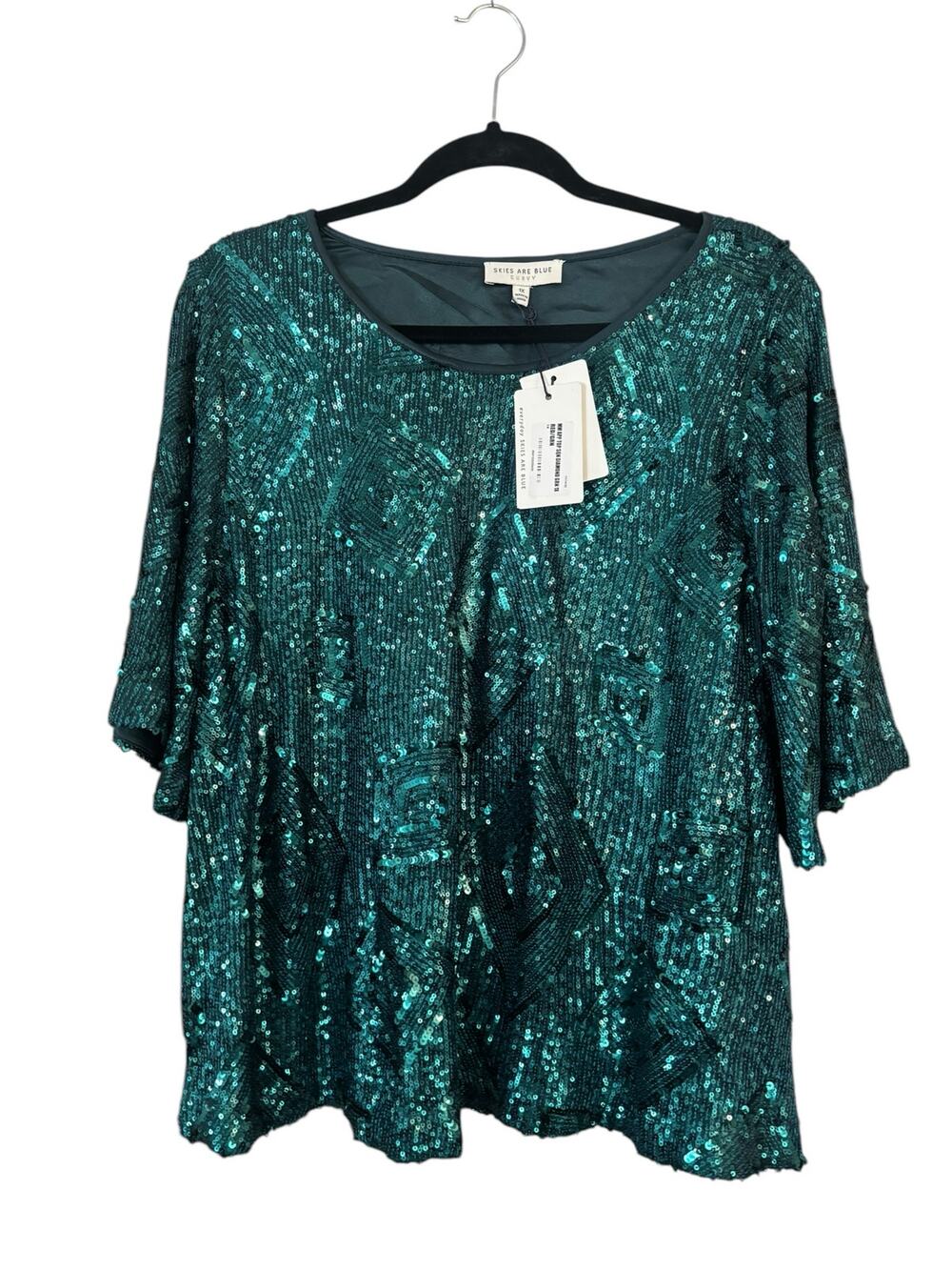 NEW Inc International Fully Sequined 1X Top Green Blouse Sparkly Holiday Party